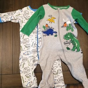 Boys Dinosaur footed Onesie 2pk